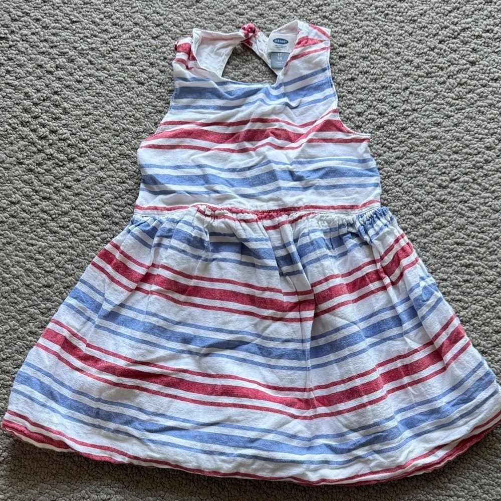 Old Navy White Dress with Red & Blue Stripes - Sleeveless Sundress